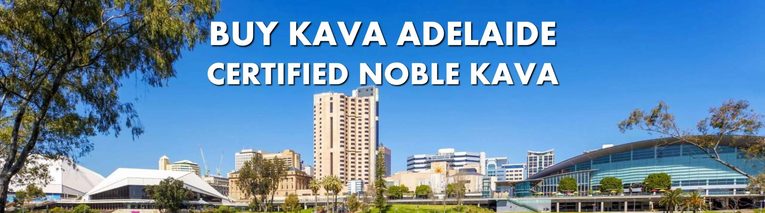 Adelaide cityscape with caption - Buy Kava Adelaide Certified Noble Kava
