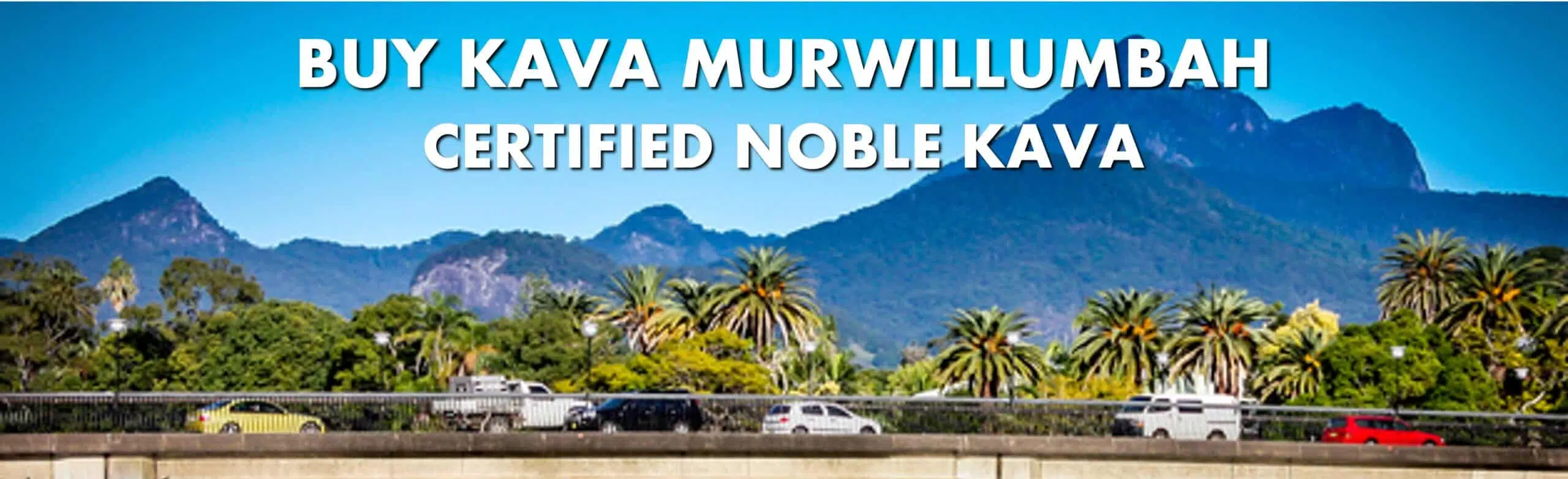 Bridge over Tweed River in Murwillumbah New South Wales with caption Buy Kava Murwillumbah Certified Noble Kava