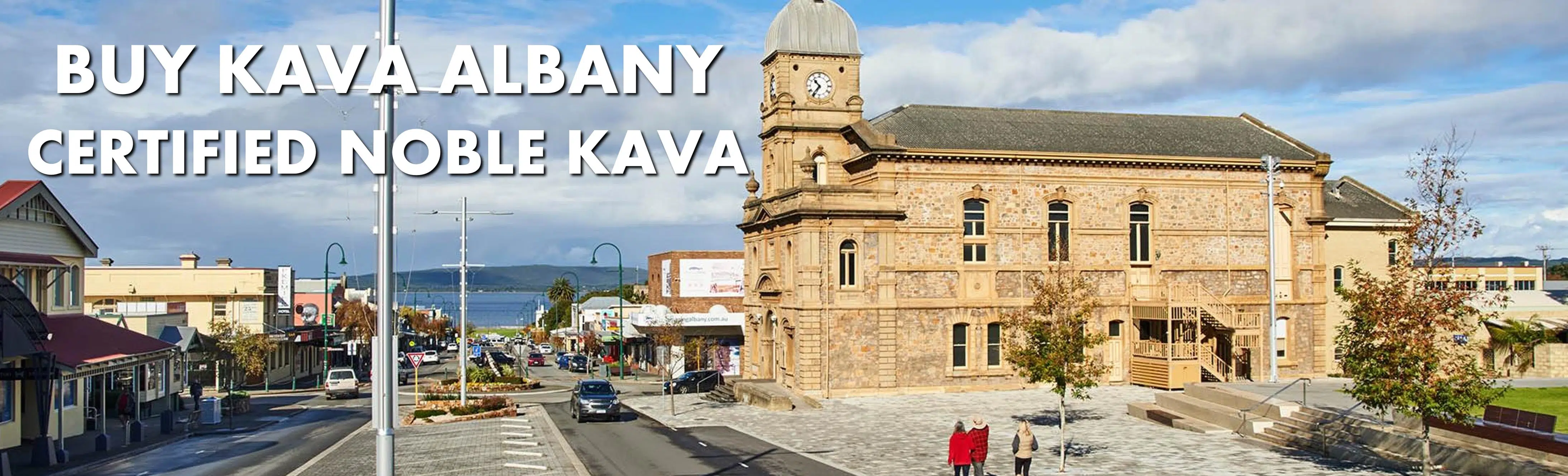 Town Hall in Albany Western Australia with caption Buy Kava Albany Certified Noble Kava