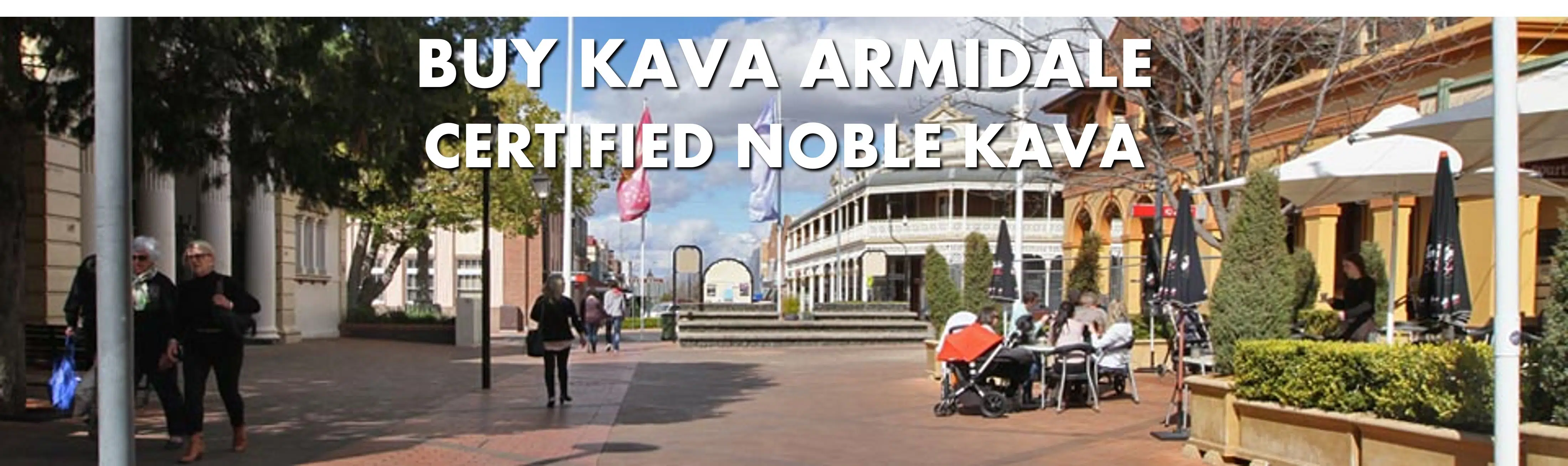 Street scene in Armidale New South Wales with caption Buy Kava Armidale Certified Noble Kava