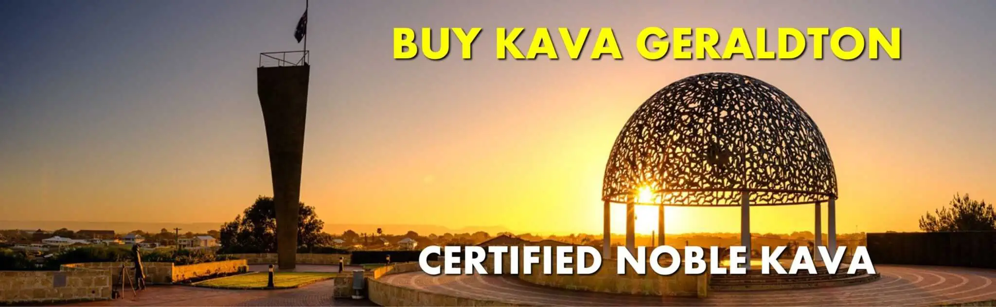 Sunset in Geraldton Western Australia with caption Buy Kava Geraldton Certified Noble Kava