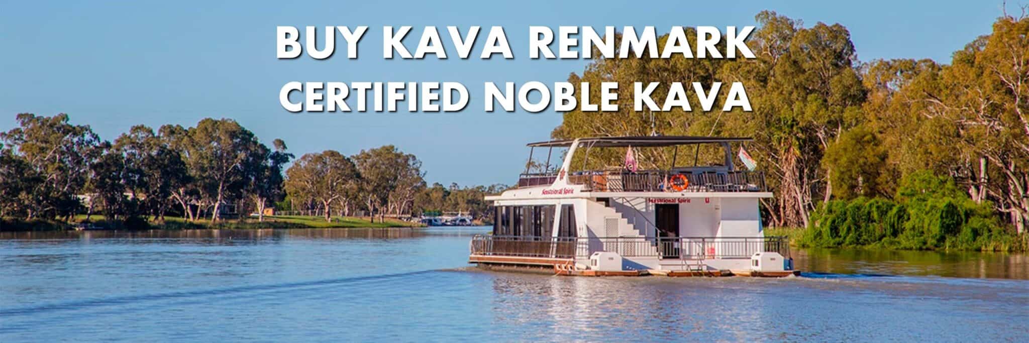 Houseboat on River Murray in Renmark South Australia with caption Buy Kava Renmark Certified Noble Kava