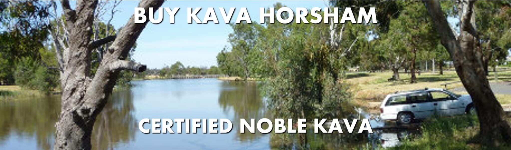 River Scene in Horsham Victoria with caption Buy Kava Horsham Certified Noble Kava
